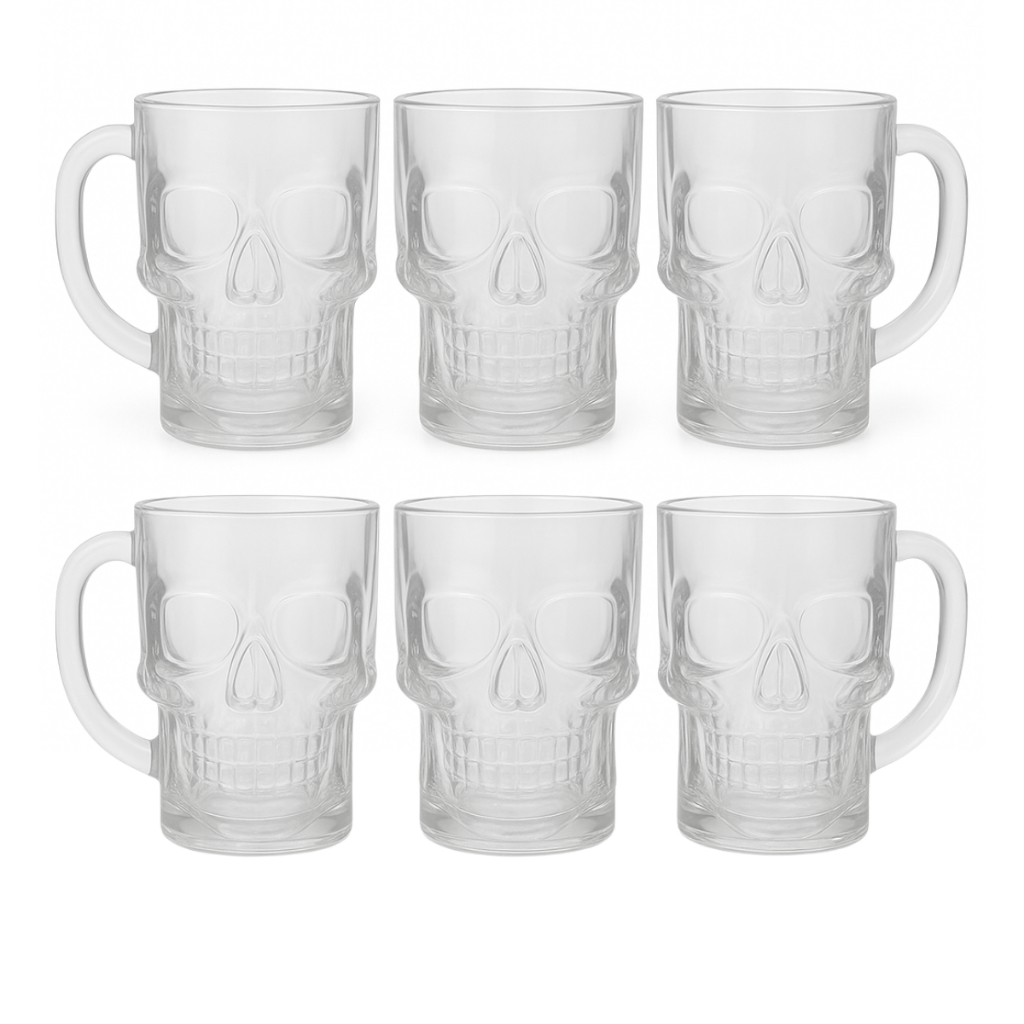 Kit 6 Canecas Copos Gin Chopp Forma Caveira De Vidro 540ml