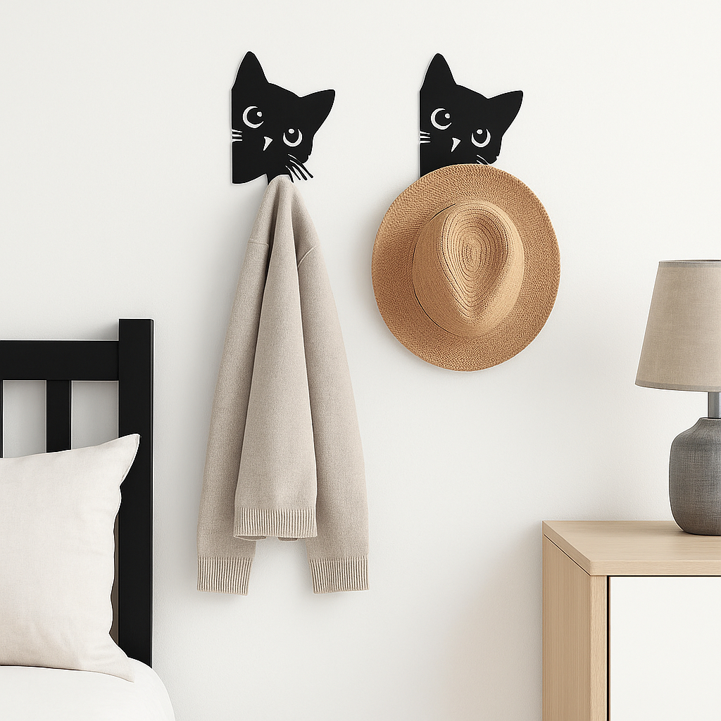 Kit 4 Cabideiros de Roupas Gancho Pendurar Mancebo Suspenso Porta Panos Prato Toalha Gato Cabideiro