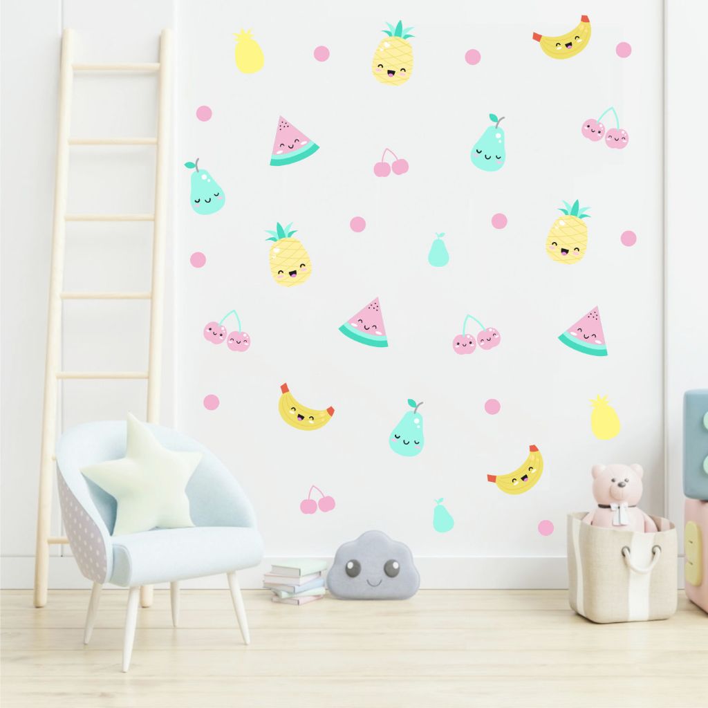 Kit Adesivo de Parede Frutinhas - Papel de Parede Infantil Quarto de Menina - Frutas Frutinhas
