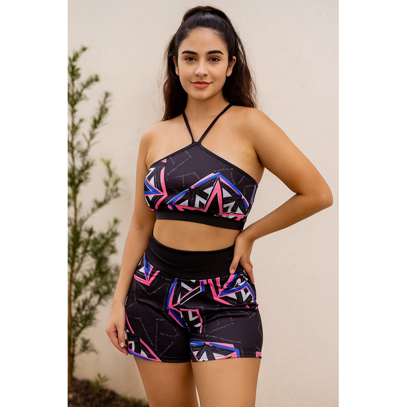 Conjunto Fitness Feminino Suplex - Top Cruzado de Alcinha + Shorts | Academia e Treino
