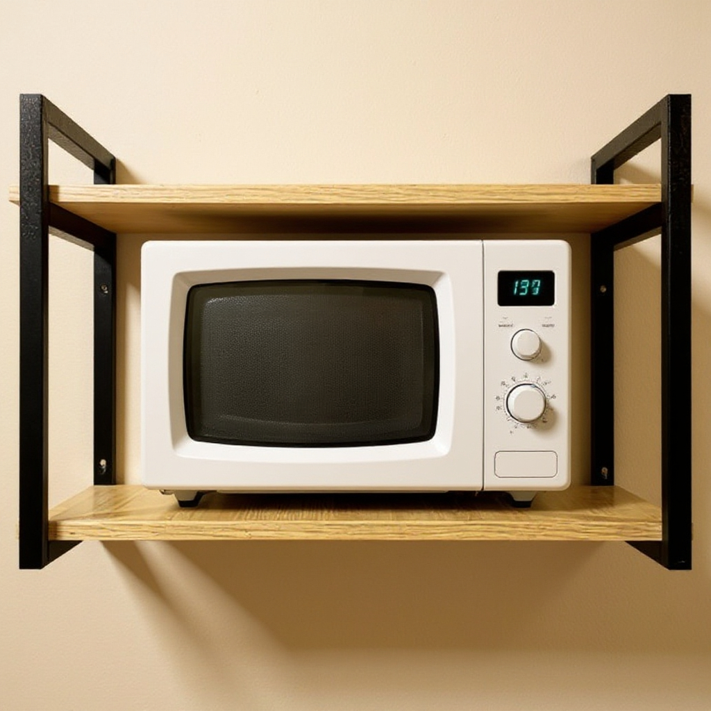 Imagem Prateleira Suspensa 50cm Industrial Suporte Microondas Forno Air Frier Impressora Aço Madeira Pinus