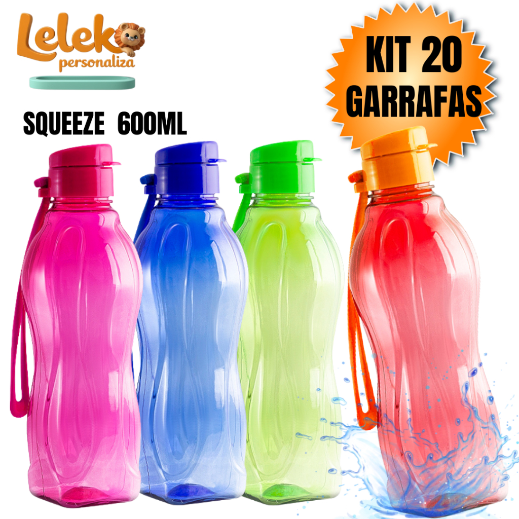 Kit 20 Garrafinha Squeeze 600ml Plástico Resistente – Academia, Escola e Esporte