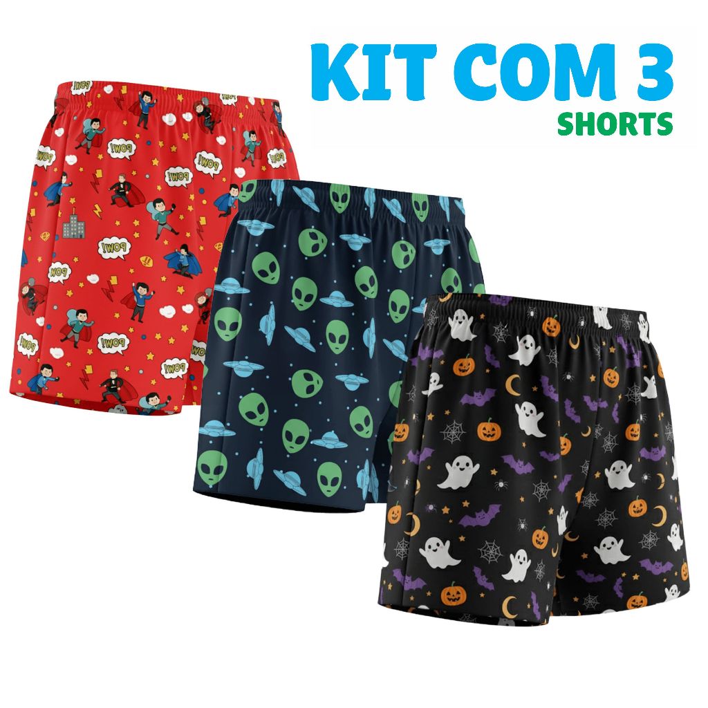 KIT 3 SAMBA CANÇÃO INFANTIL PIJAMA ESTAMPADO MASCULINO MICROFIBRA SHORT DE DORMIR em Oferta na Shopee