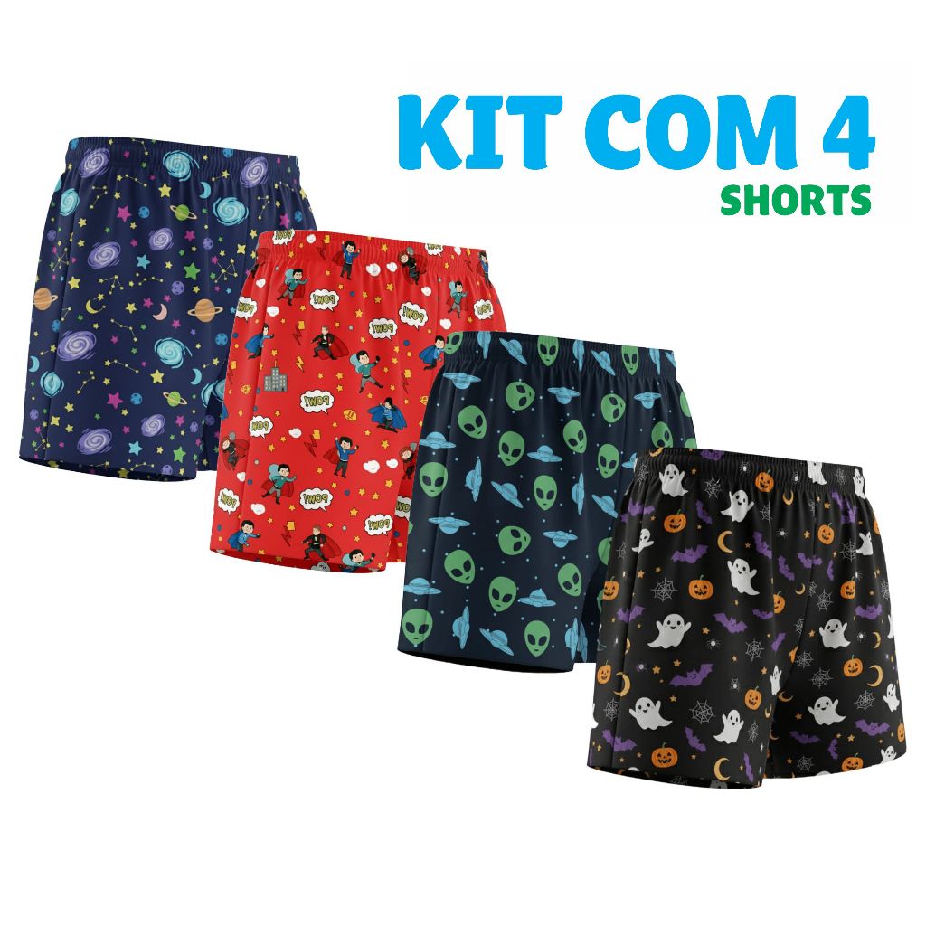 KIT 4 SAMBA CANÇÃO INFANTIL PIJAMA ESTAMPADO MASCULINO MICROFIBRA SHORT DE DORMIR em Oferta na Shopee