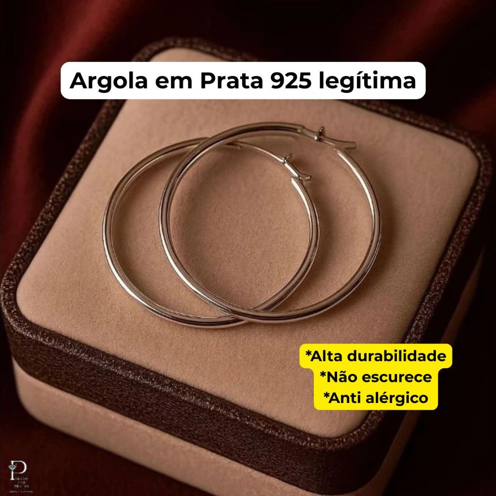 Brinco Argola Clássica Prata 925  Fio Redondo 3,5cm Leve e Confortável em Oferta na Shopee