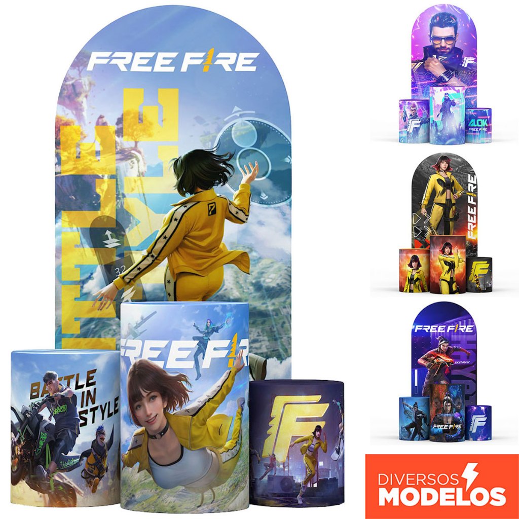 Painel Romano Free Fire + Capa Trio de Cilindros Decoração Aniversário Sublimado Em Tecido