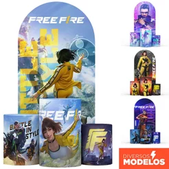 Painel Romano Free Fire + Capa Trio de Cilindros Decoração Aniversário Sublimado Em Tecido