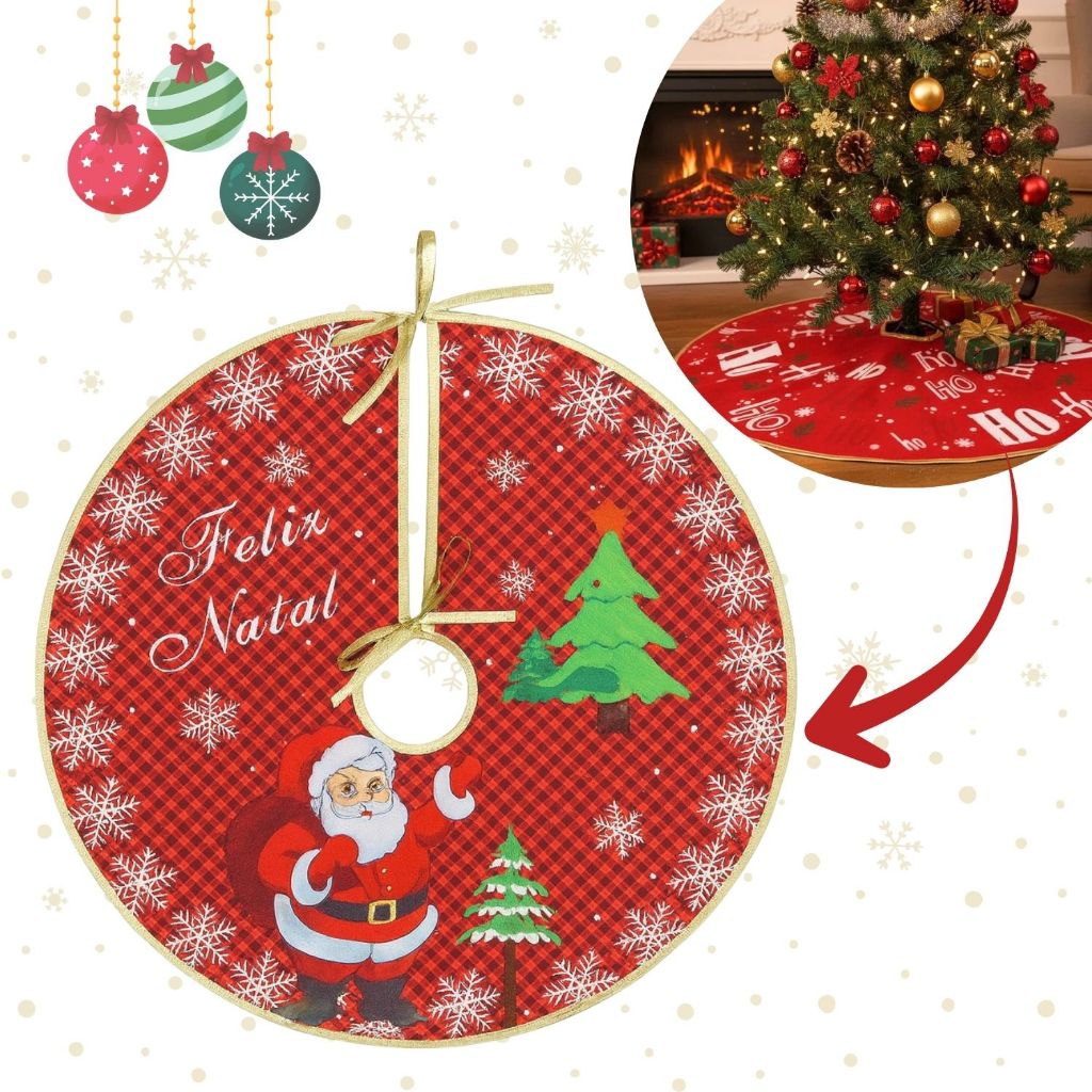 Saia Para Árvore de Natal P/ Base Pé Tapete Enfeite Decoração Natalina 50cm Papai Noel Bon...