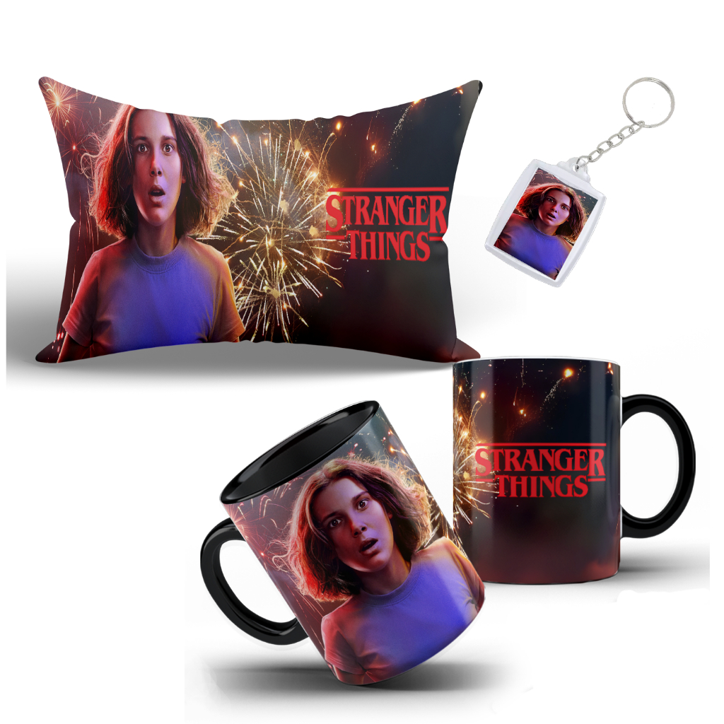 Kit Stranger Things Eleven (Onze) | Caneca Almofada Chaveiro Presente Geek Nerd