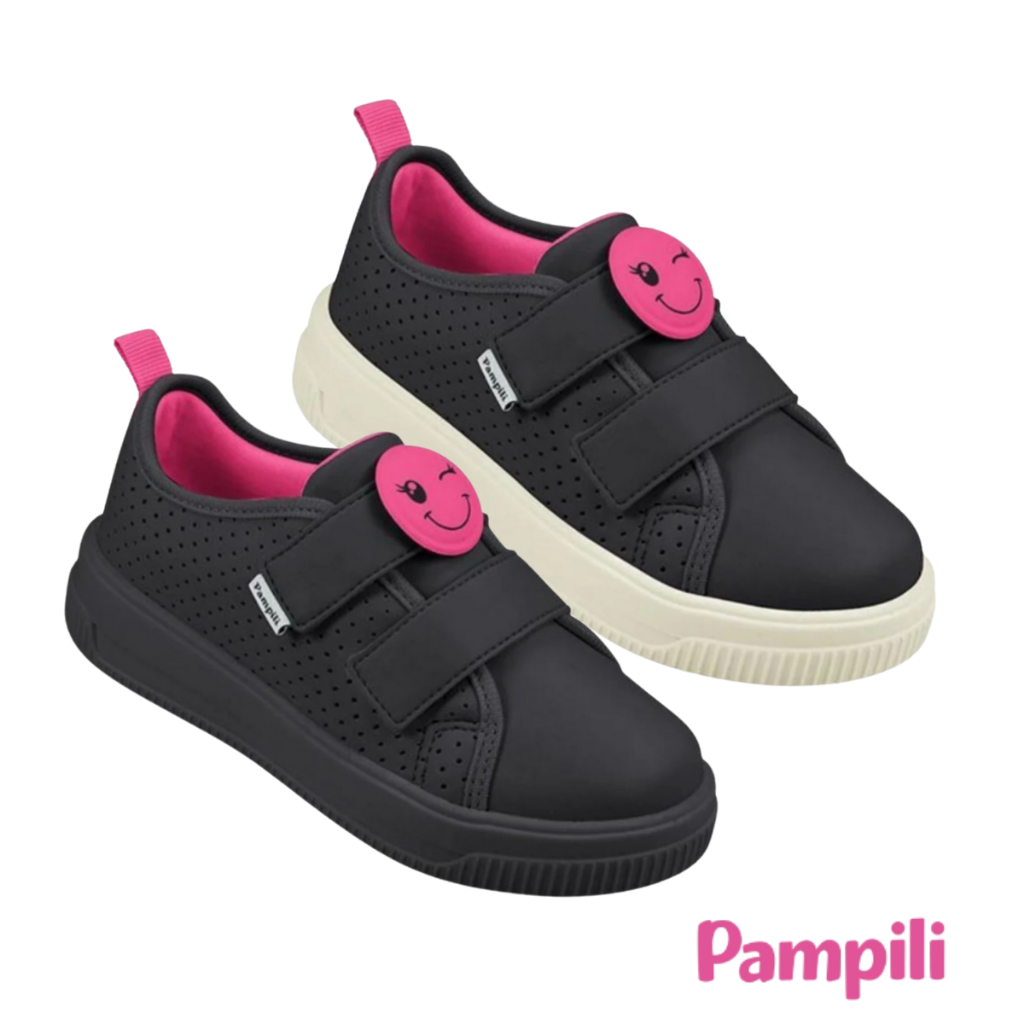 Tênis Infantil Feminino Pampili Preto Escolar Casual Velcro em Oferta na Shopee
