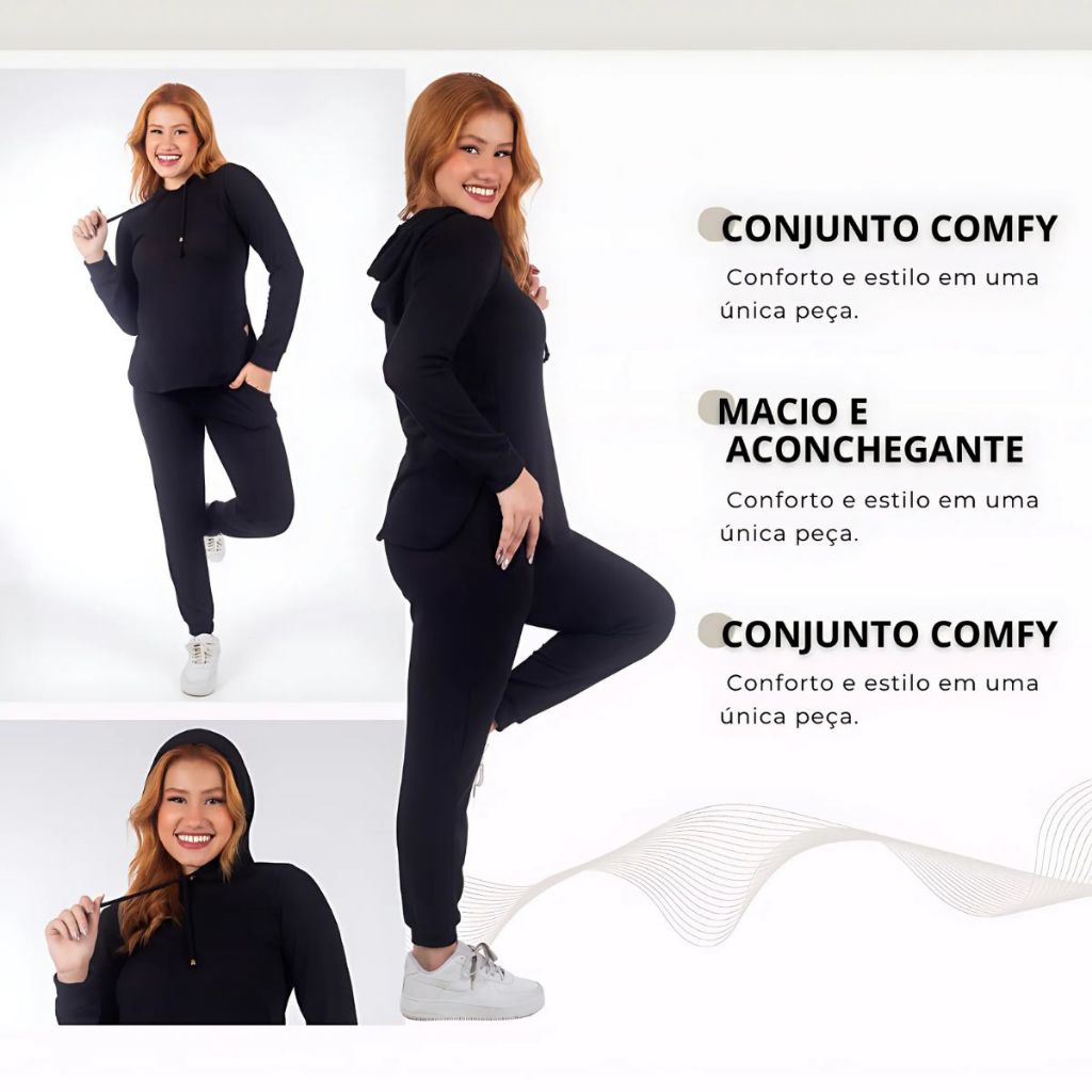 Conjunto Lanzinha Feminino Blusa Moletom é Calça Reta TENDENCIA 2026 confortavel para Frio Moda Inverno Estampa Lisa