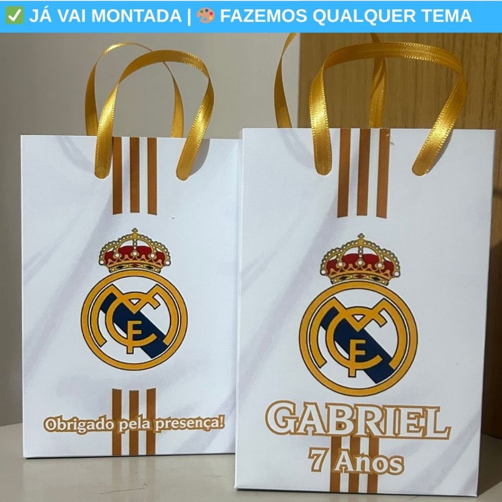 Sacolinha Surpresa Personalizada Real Madrid Futebol Tema Festa Infantil | Lembrancinha Aniversário