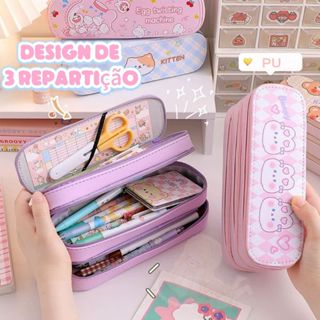 Estojo de lápis Escolar Menina Menino Grande Capacidade Design de 3 repartição 3 Ziperes Triplo em Oferta na Shopee