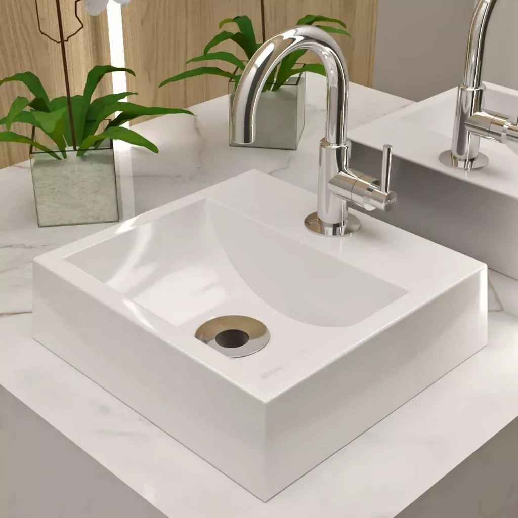 Cuba Apoio Sobrepor Para Pia De Banheiro Lavabo Acabamento Brilhante Branco