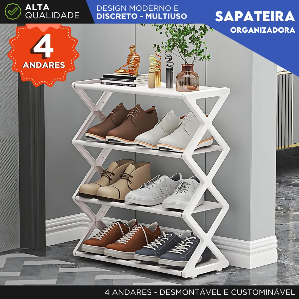 Sapateira Organizadora 4 Andares Multiuso Desmontável Moderna Organizador de Sapatos e Calçados - AV