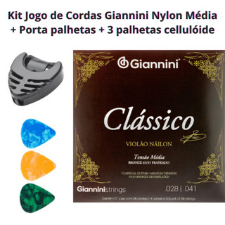 Kit Jogo de Cordas Giannini Violão Nylon + Porta Palhetas + 3 Palhetas