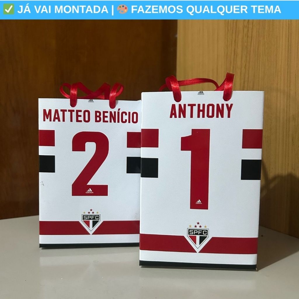 Sacolinha Surpresa Personalizada São Paulo Futebol Branco e Vermelho Festa Lembrancinha Aniversário