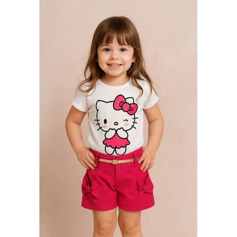 Conjunto Infantil Hello Kitty Menina Feminino Básico Escola Passeio