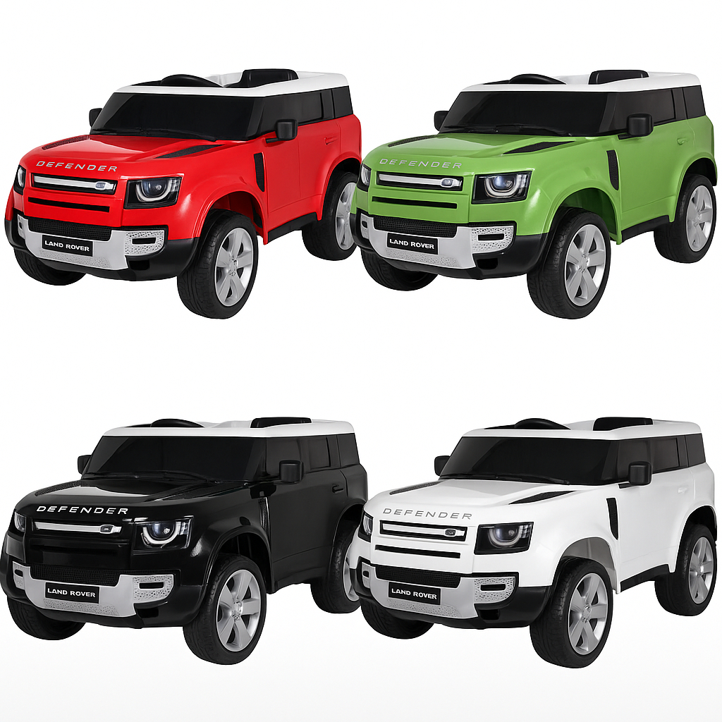 Mini Carro Infantil Land Rover Defender Elétrico 12V Bivolt c/ Luzes LED, Música e Controle