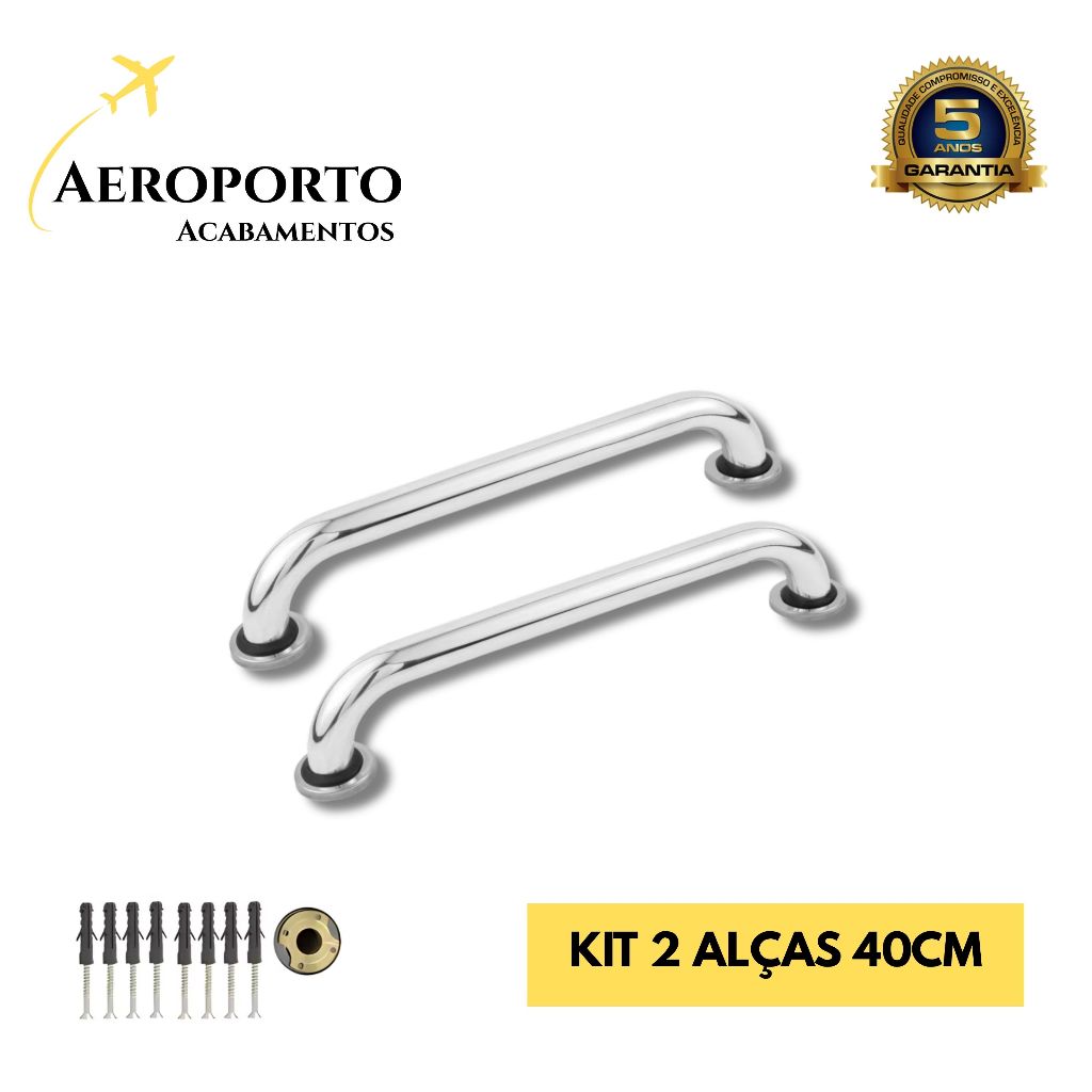 Kit 2 Alças de Apoio 40cm Corrimão Barra de Apoio em Aluminio - PCD, Idoso e Gestante - Segurança