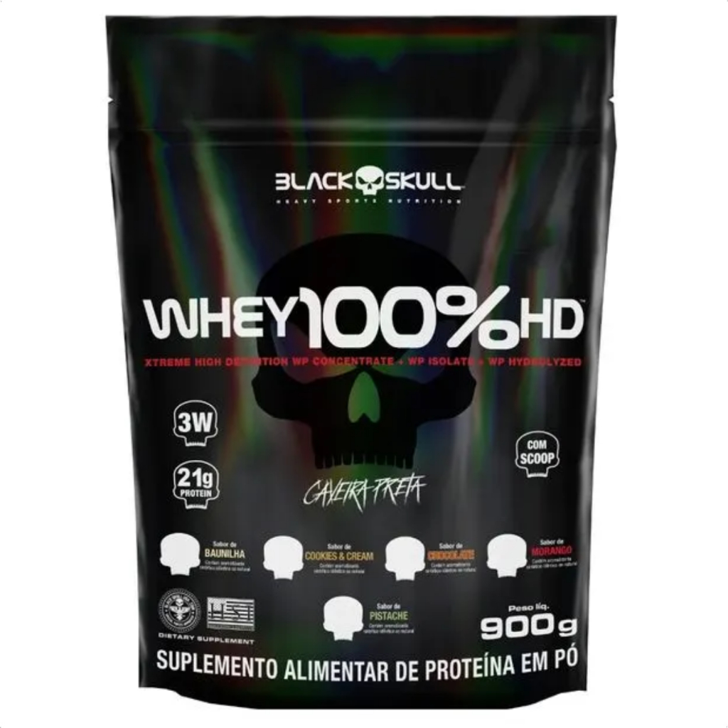 Whey Protein 100% Hd Wpc Wpi Wph Refil Black Skull 900g