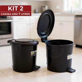 Kit Lixeira Pedal 7,5L C/Tampa Ideal Banheiro Cozinha Escritório Lavanderia Litros Plástico Preta em Oferta na Shopee