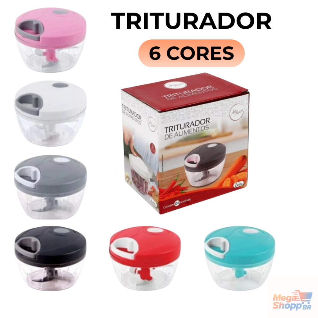 Triturador de Alimentos Manual 6 Cores Disponíveis Prático para Temperos Legumes Processador