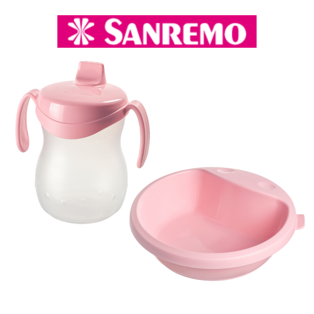 Kit Prato e Copo Infantil Sanremo Baby Pratinho Copo Com Alças Plástico Resistente Rosa