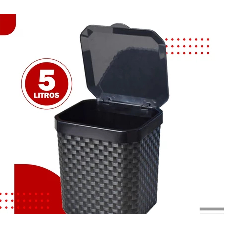 Lixeira Cesto Rattan 5 Litros Preta C Tampa Cozinha Banheiro Lixeira Pia - TOY 25809