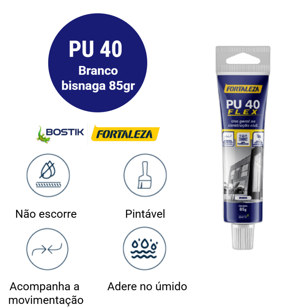 PU 40 Flex bisnaga 85gr Fortaleza branco em Oferta na Shopee