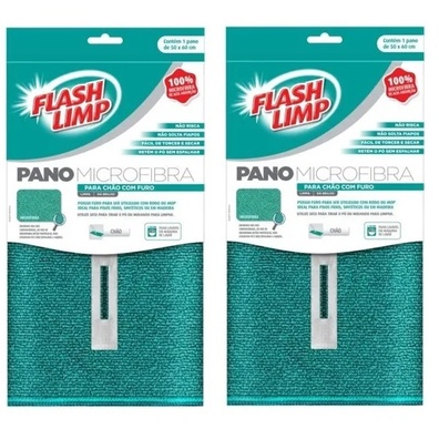 Kit com 2 Pano De Chão Microfibra 50cm X 60cm Famoso Veste Rodo Flash Limp