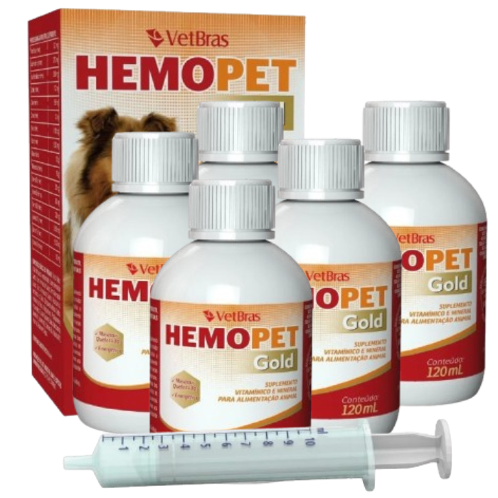 5 Unidades Hemopet Gold Suplemento Vitamínico 120ml Vetbrás
