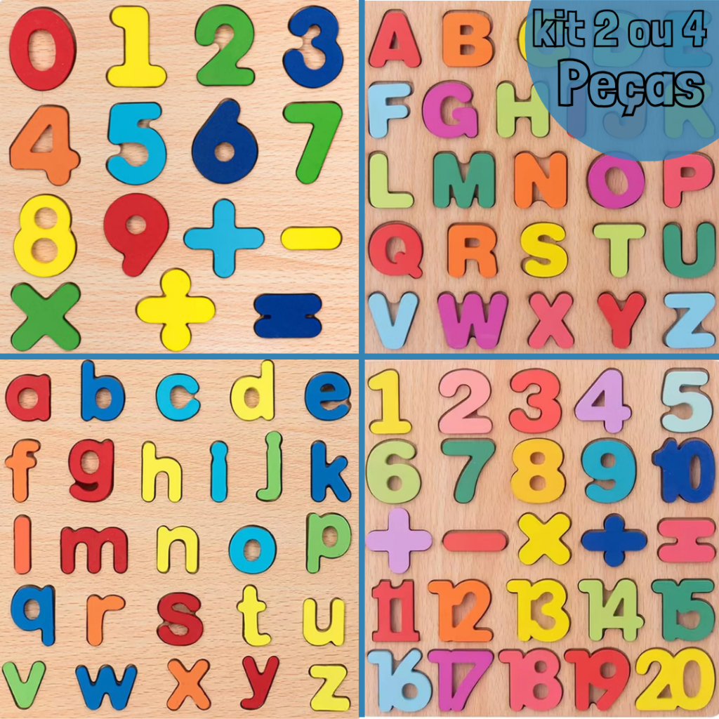 Kit 2 ou 4 Tabuleiro Educativo Pedagógico Quebra Cabeça Letras Número e Formas Diversão Lúdica em Oferta na Shopee