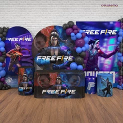 Capas e Painel de Festa Free Fire Aniversário Decoração Sublimado Em Tecido - Licenciado