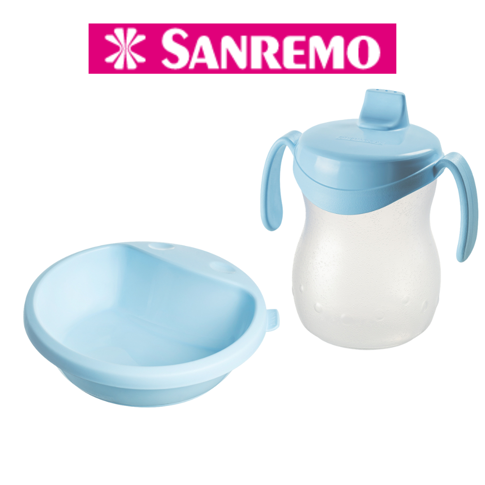 Kit Prato e Copo Infantil Sanremo Baby Pratinho Copo Com Alças Plástico Resistente Azul