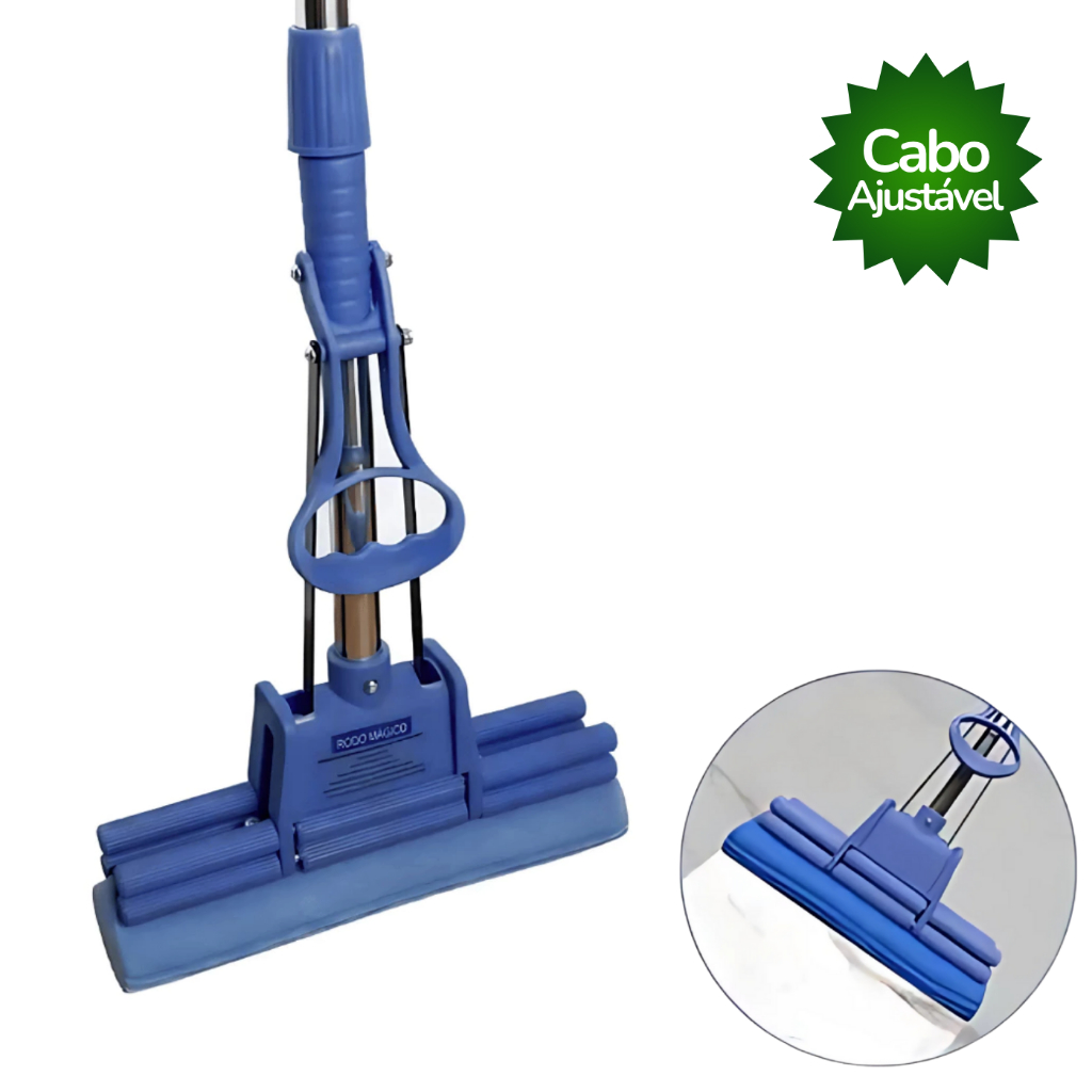 Mop Esponja 2 em 1 Rodo Com Espuma Enxuga e Varre Esfregão Rodo Mágico
