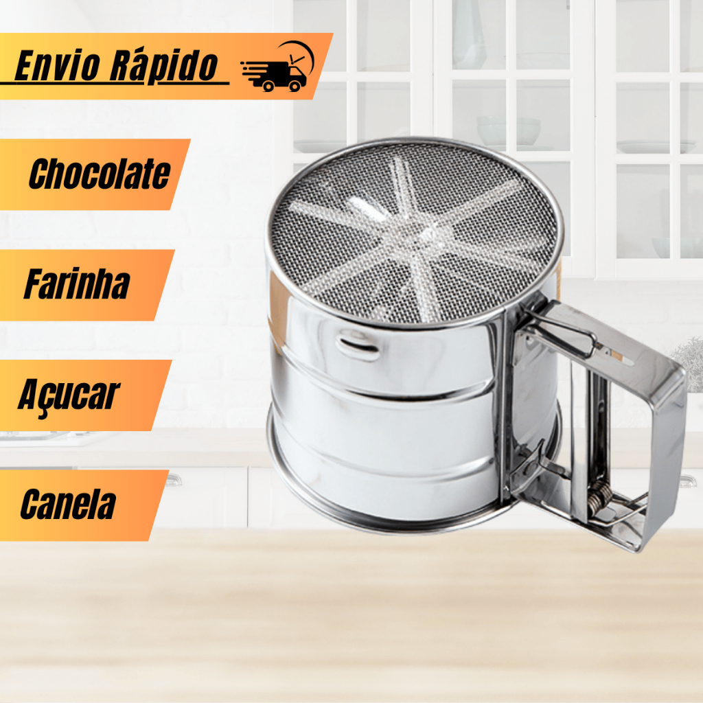Povilhador de Inox Caneca com Gatilho Manual para Farinha Açucar Chocolate