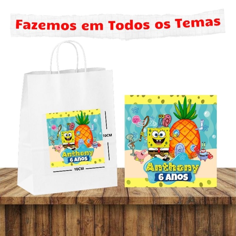 Adesivos para sacolas Personalizados Bob Esponja-Lembrancinhas para festa infantil Bob Esponja