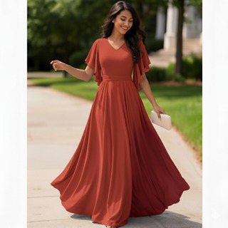Vestido Feminino Longo com Manga Sino, Flare em Oferta na Shopee