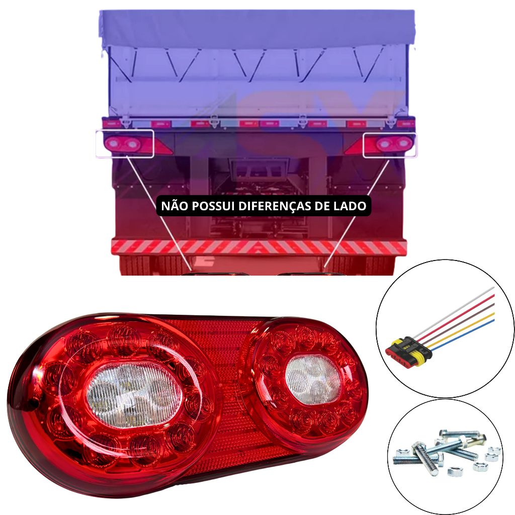 ASX - LANTERNA TRASEIRA CAMINHÃO CARRETA REFIL RANDON STYLE LED BIVOLT + CHICOTE PLUG 5 VIAS
