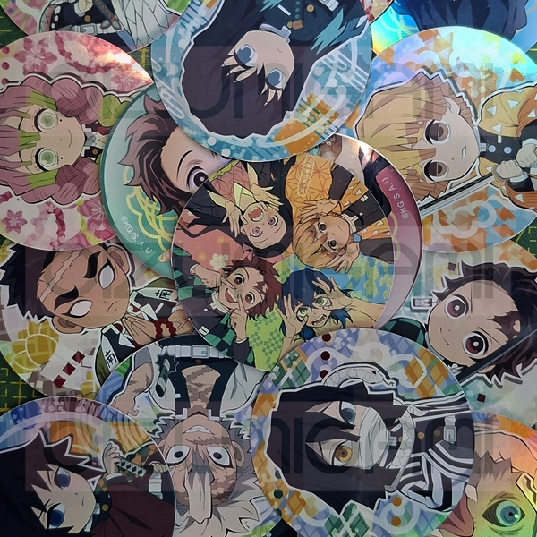 Adesivos Demon Slayer / Kimetsu no Yaiba - Vinil Adesivo Prata Holográfico - Pacote com 18 Unidades