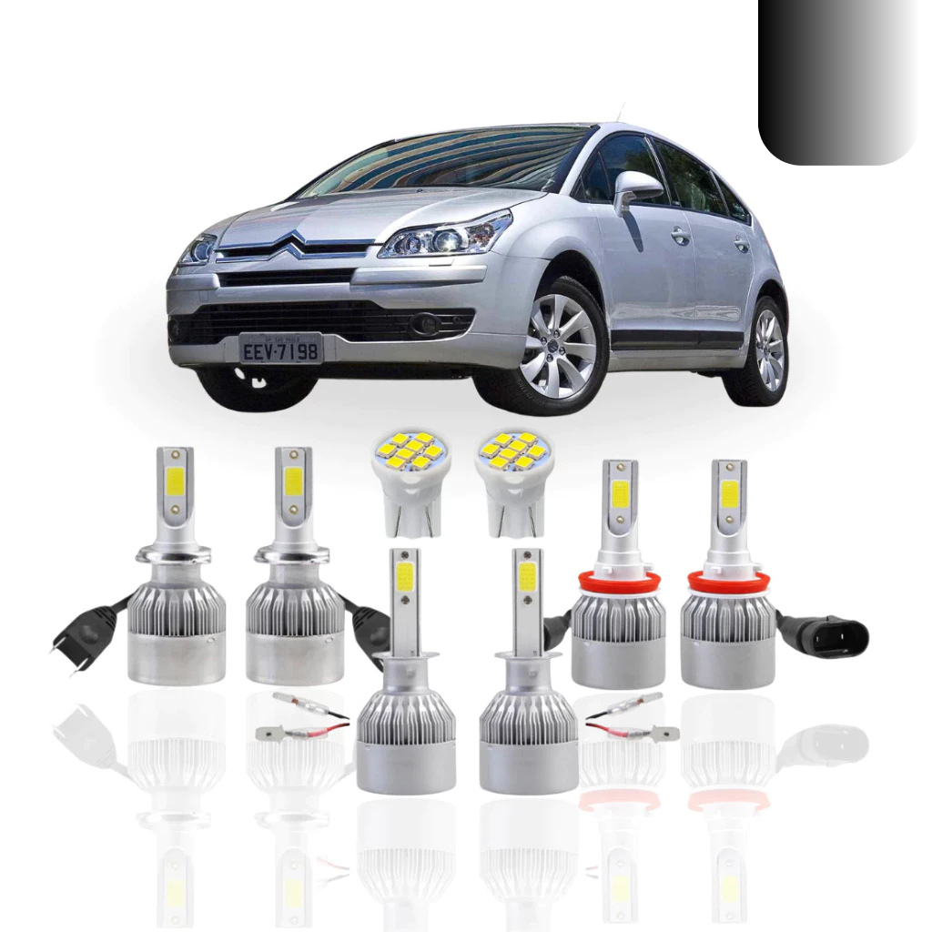 Kit Lâmpada led Citroën C4 Hatch 2007 a 2022 ( Farol Ato Baixo Milha Farolete ) H1 H7 H11 T10 SUPER LED