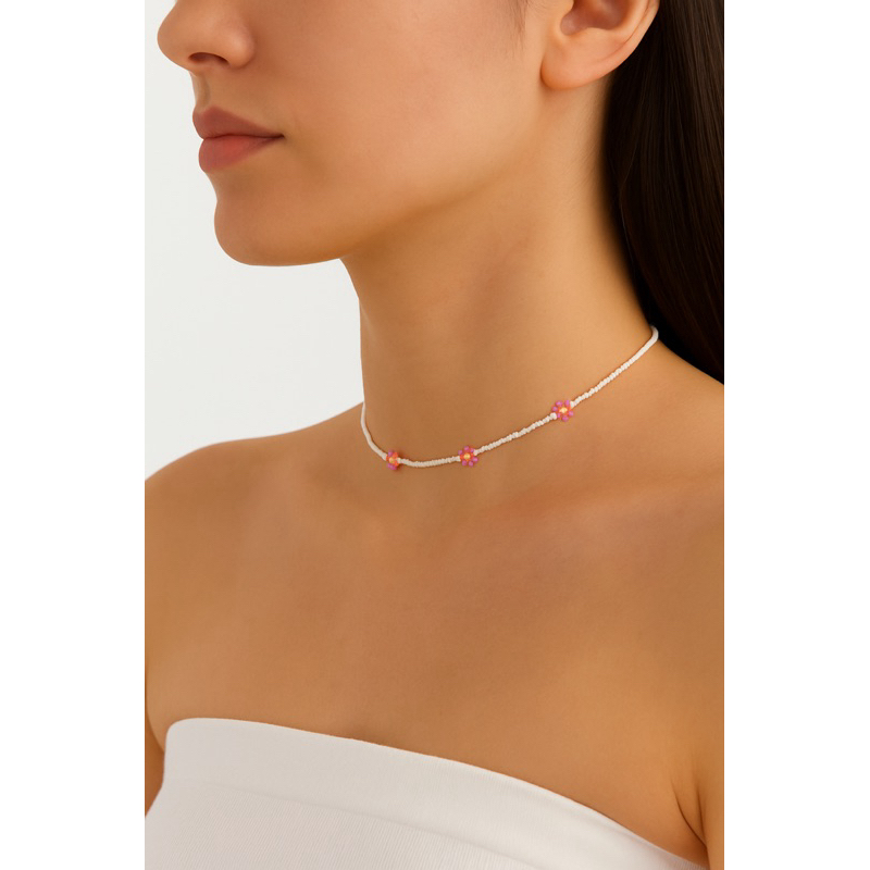 Choker Flowers Miçangas Flores Tendência
