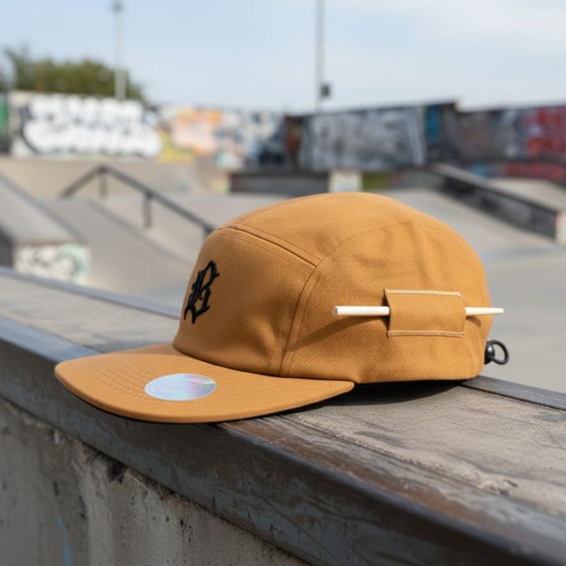 Bone Five Panel Tela Black Bird Strapback aba mole/flexível em EVA - Mostarda - Top