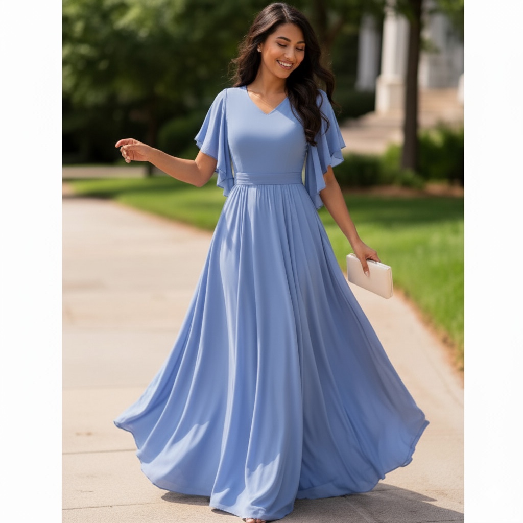 Vestido Longo Festa Manga Flare Elegante em Oferta na Shopee