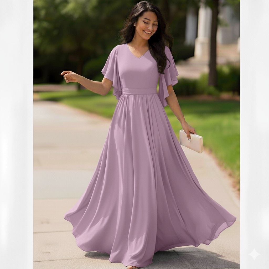 Vestido Feminino Longo Manga Flare Sino