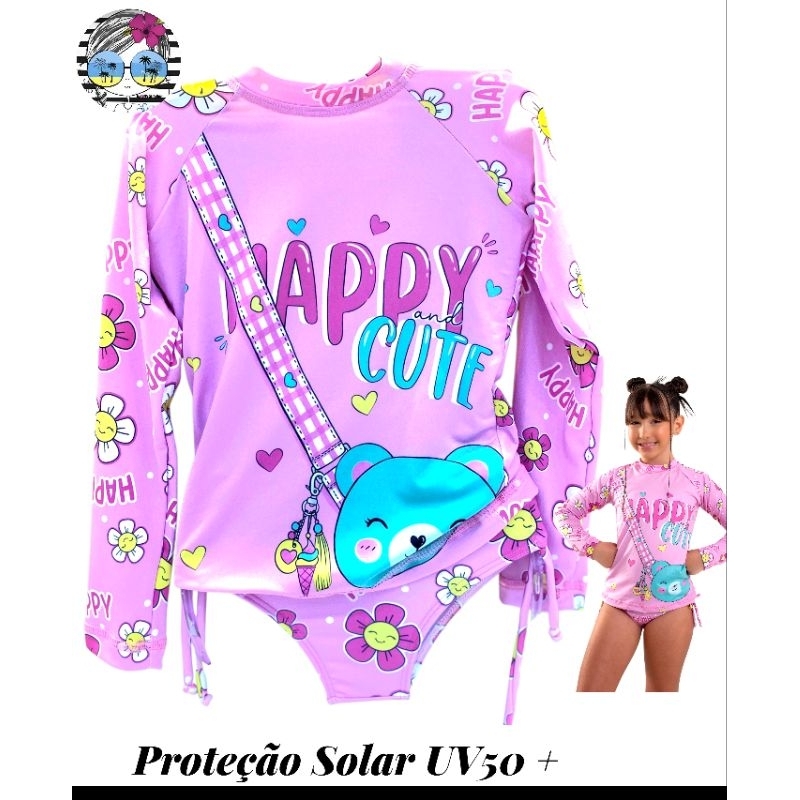 Conjunto Biquíni e Blusa com Proteção Solar Uv50+ Infantil Ajuste nas Laterais Tamanhos 04 ao 12