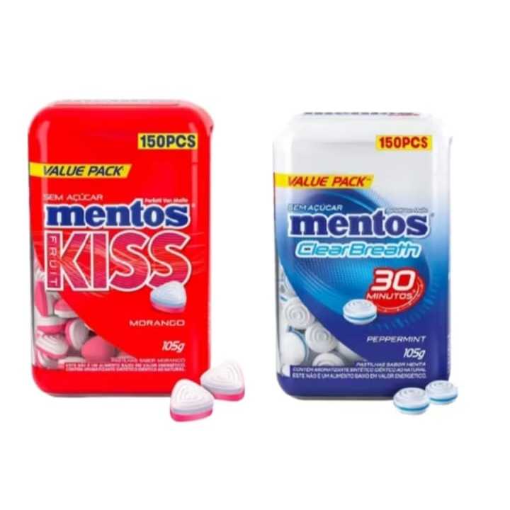 kit Bala Mentos Kiss Sour Morango e Peppermint com 2 Unidade 105g Sem Açucar
