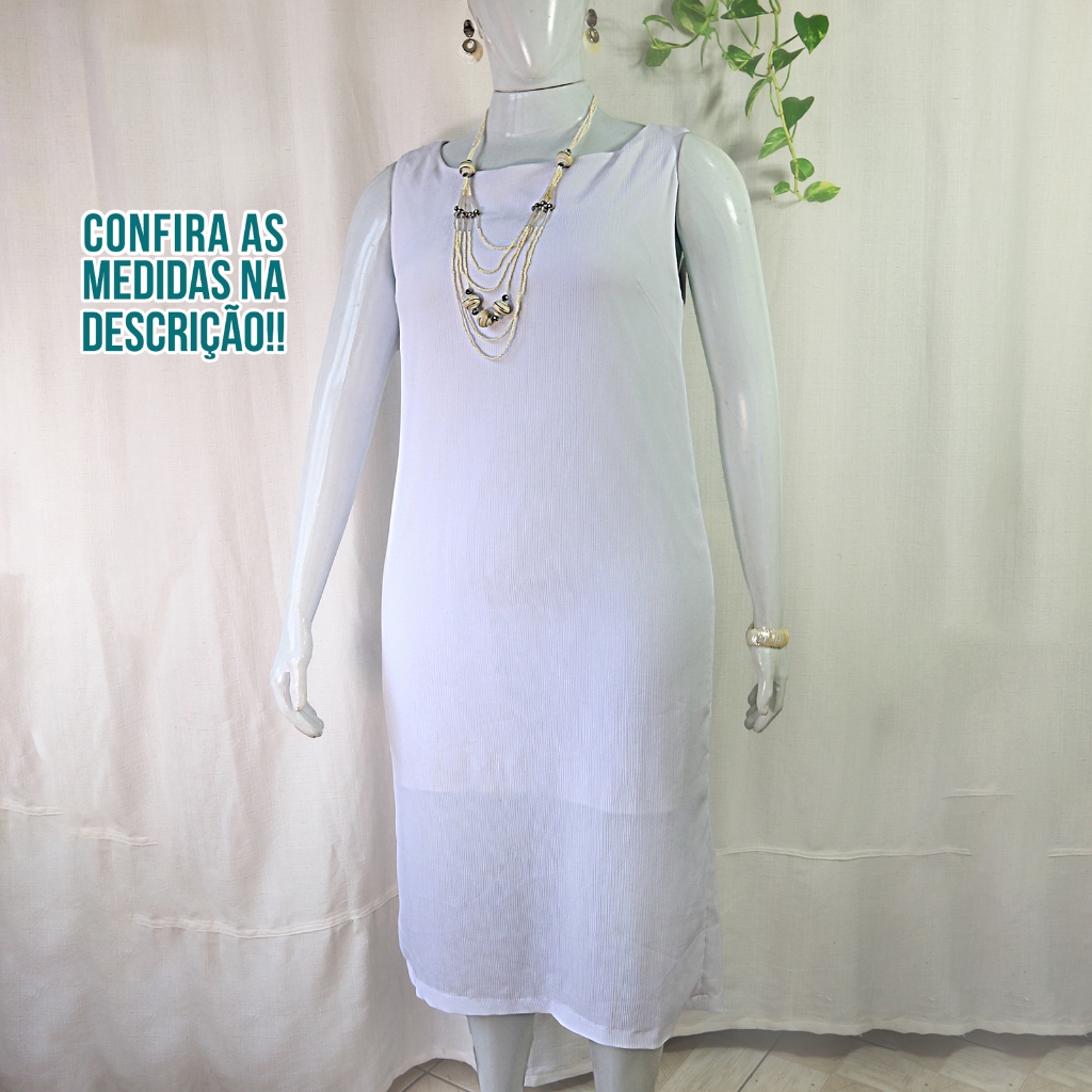 Vestido branco plus size TAM GG em crepe anarruga, novíssimo. Forrado, [MEDIDAS NA DESCRIÇÃO] [BRECHÓ FOFUCHA]