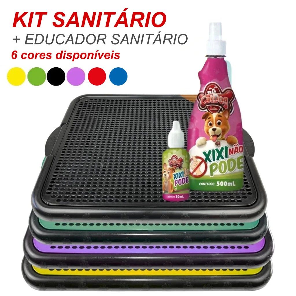 KIT Sanitário Banheiro Para Cachorro + Educador Caca Xixi Sim Xixi Não Tapete Higiênico Pet Cães